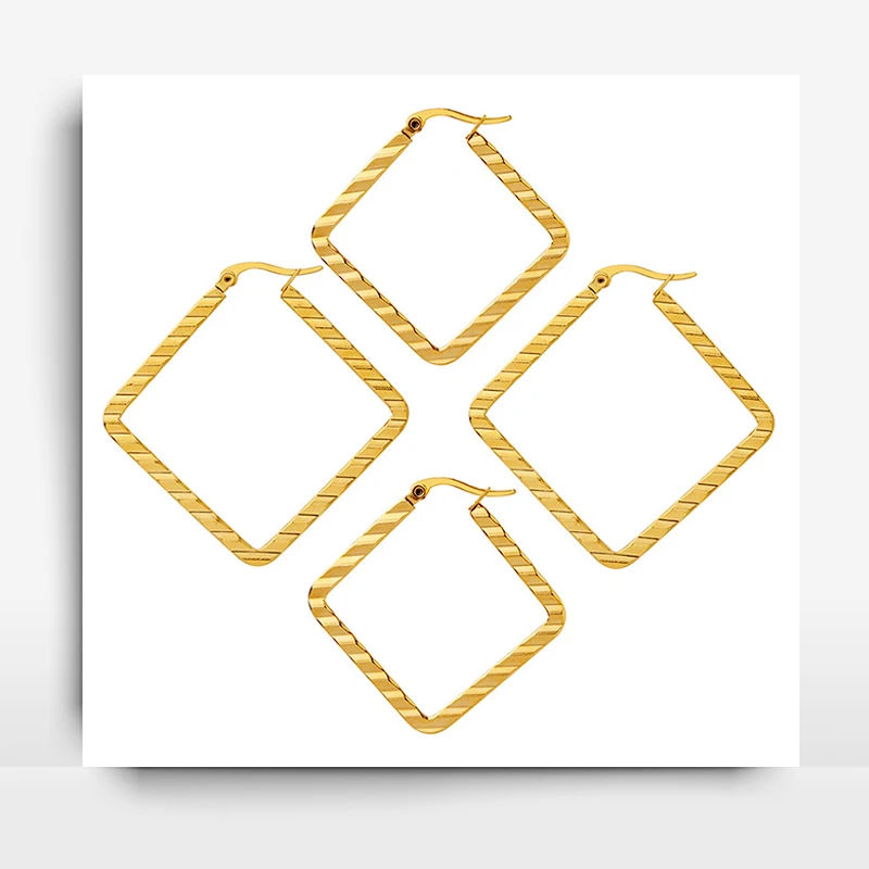 

Fashion Jewelry Square Golden Hoop Earring Temperament Personality Titanium Steel For Women's Earrings Geometric Rhombus Earwear