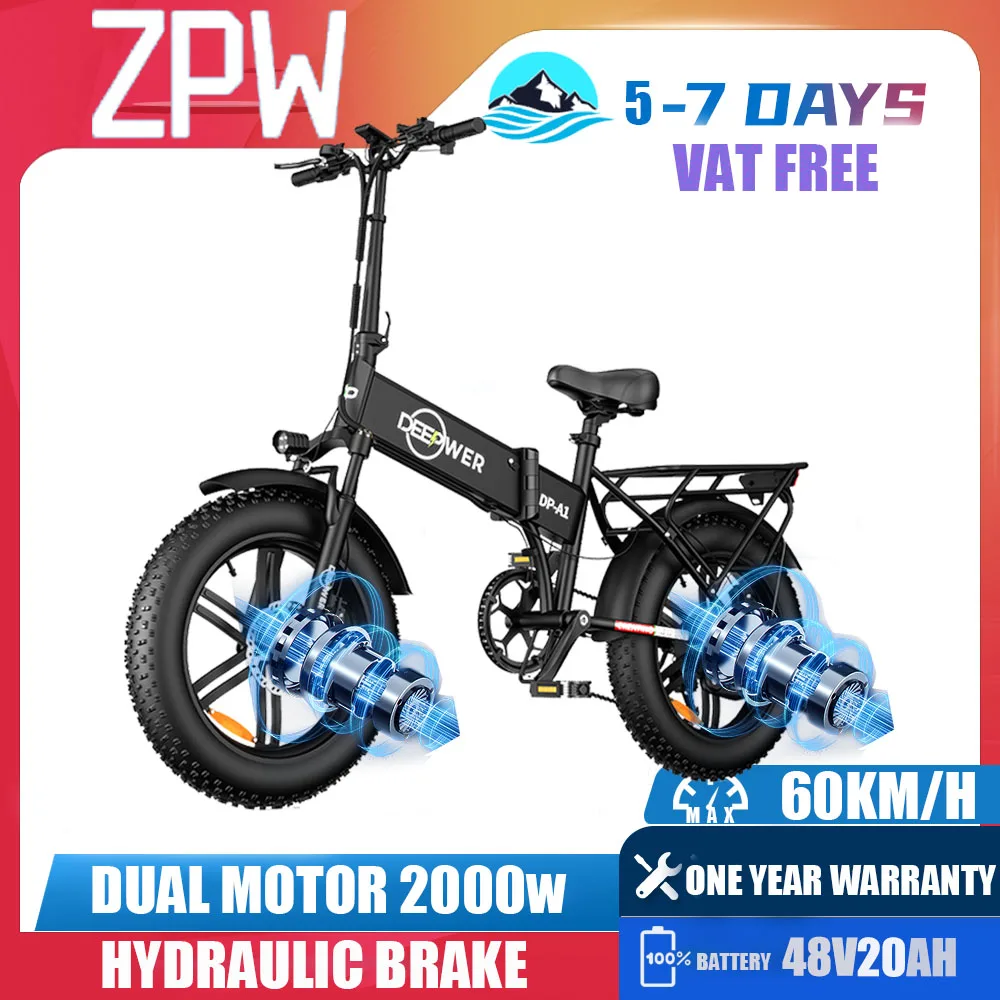 

Электровелосипед ZPW A1 20 дюймов 2000W 48V 20AH Dual Motor Off-road Adult Electric Bike Folding Mountain Tyre Electric Bike