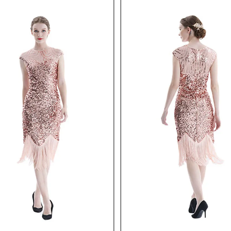 Women V Neck Beaded Fringed Tassels Cocktail Prom Wedding Party Flapper Dress Size XS-3XL  Customized dress size and color