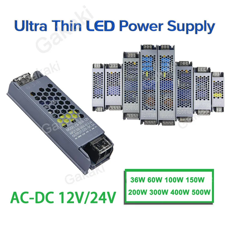 

Ultra Thin LED Drive Power Supply DC12V/24V Lighting Transformers Adapter Switch 60W 100W 150W AC170-265V For LED Strips U26