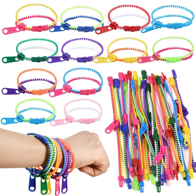 

Набор Сенсорных Браслетов-антистресс (12/24 Шт.) С Застежками-молниями, Подарки Для Детей На День Рождения