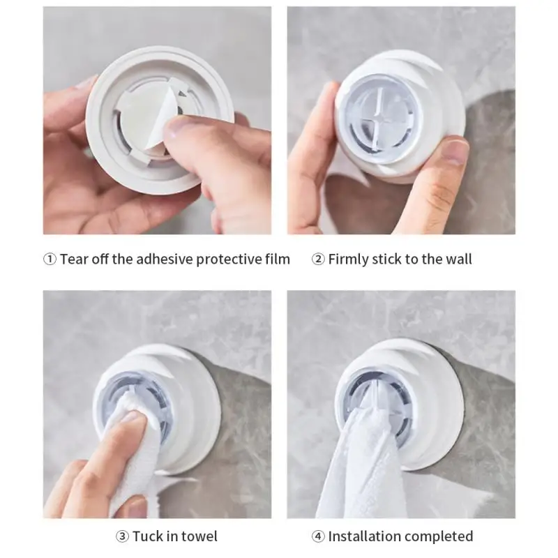 

Household Home Organization Easy Installation Towel Hook Self Adhesive Wall Mount Towel Holder Wall Coat Rack Round Shape Hook