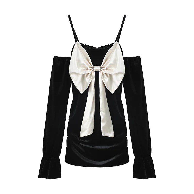 

Frocks For Women Bowknot Velvet Suspender Black Dress Hip Wrap Female Spring And Summer Sexy Slim Little Short Skirt Fashion Fit