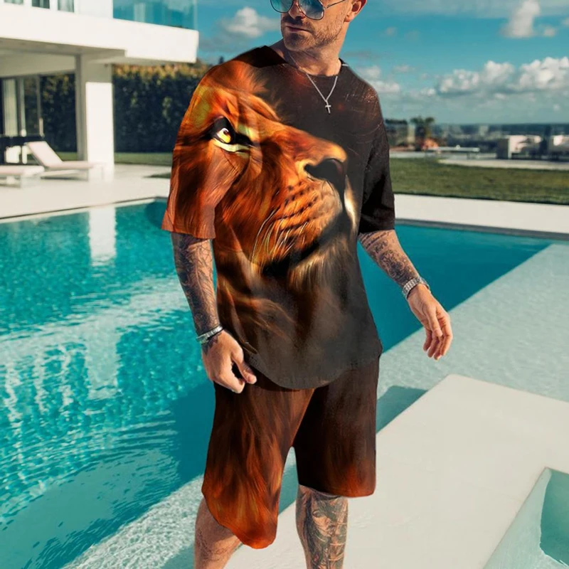 Летние комплекты мужской одежды трендовый спортивный костюм мужская футболка с