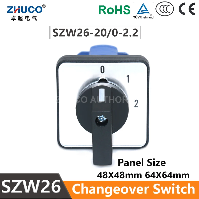 Фото ZHUCO SZW26/LW26-20/0-2,2 LW28 LW39B Выбор переменного тока, 2 полюса, 8 клемм, 0-1-2, трехпозиционный кулачковый переключатель управления питанием, 20 А, 660 В №1