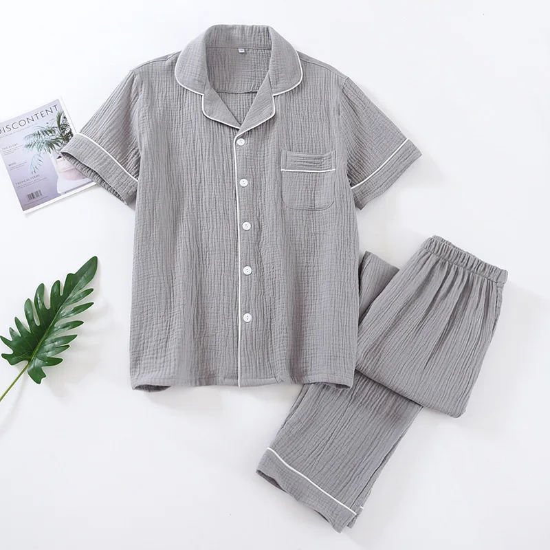 Pajamas Men Summer Pure Cotton Simple Style Home Service Suit Short-sleeved Thin Section Can Be Worn Outside and Soft Sleepwear