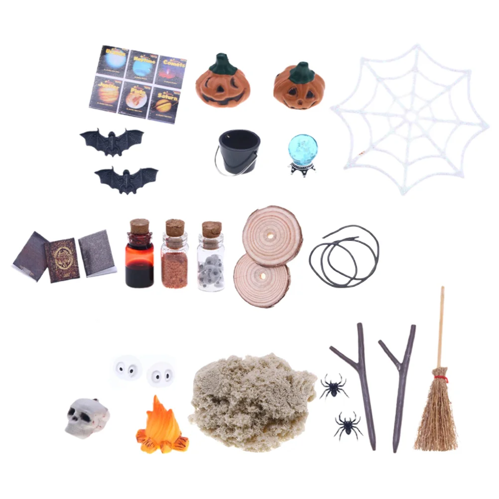 

26 Pcs Miniature Dollhouse Halloween Miniatures Village Things Ornaments Wood Pumpkin Accessories Kit Bulk