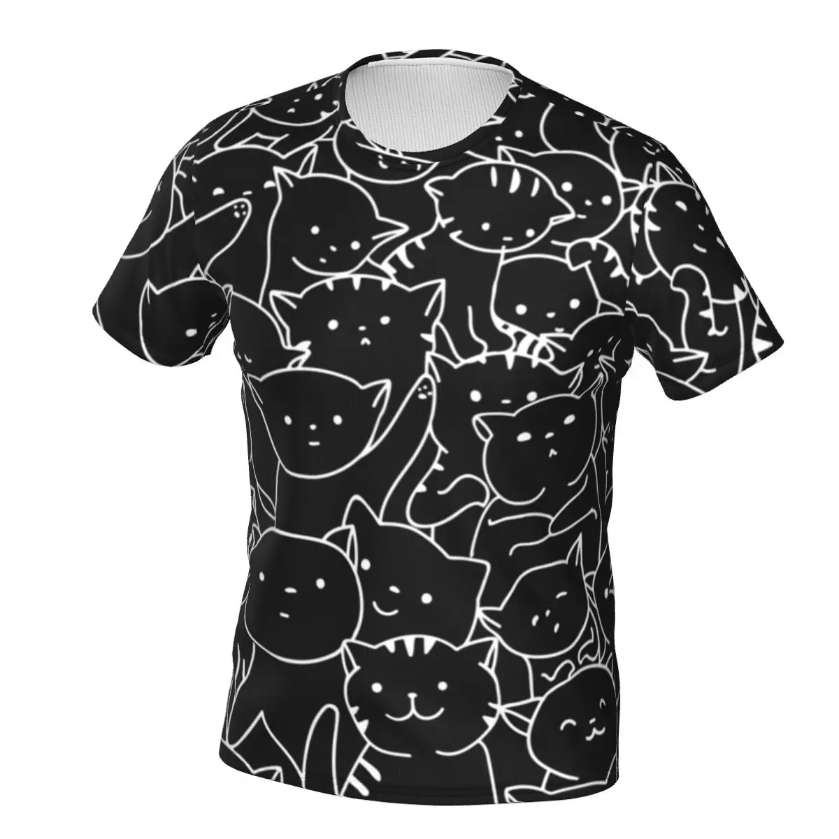 Черная футболка с котом и мемом, забавные уличные футболки с принтом кошек, Винтажная футболка с круглым вырезом, мужские топы с графическим...