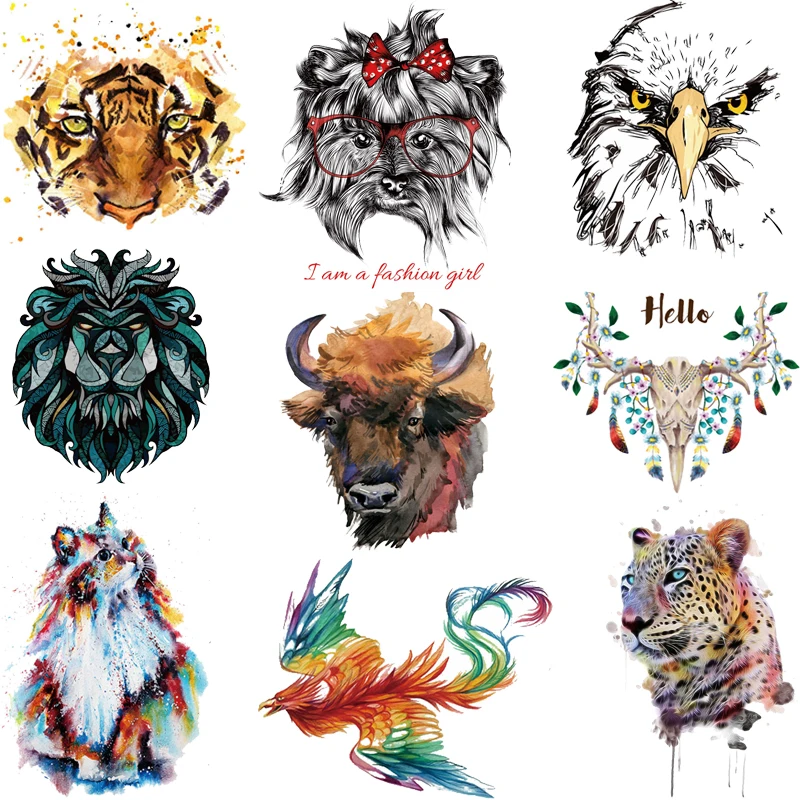 

Watercolor Animal Patches for Clothing Phoenix Fox Cow Owl Deer Tiger Iron-on Transfers for Clothes Thermal Stickers Appliques