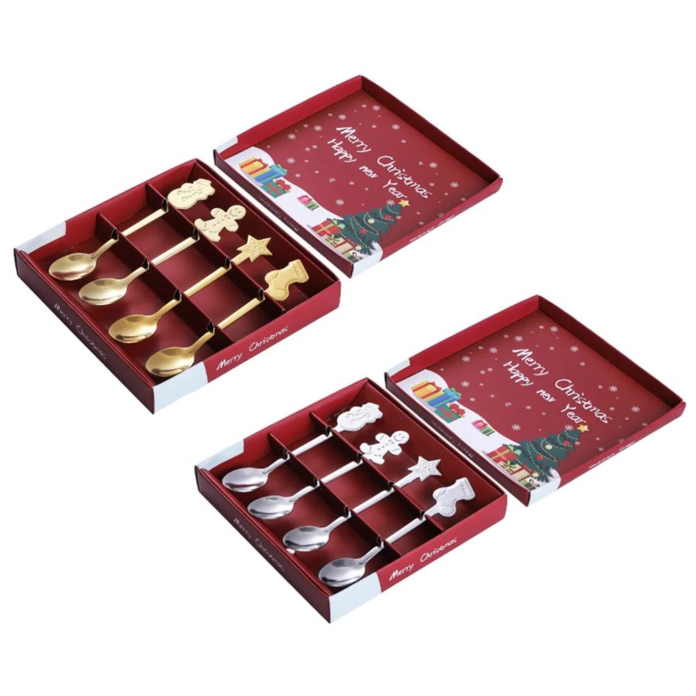 

2Sets Lovely Xmas Themed Spoon Tableware Christmas Stainless Steel Dessert Spoon