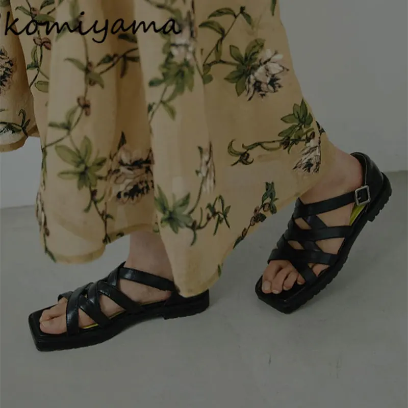 

Сандалии женские с квадратным носком, босоножки на тонком ремешке, открытый носок, повседневная обувь с пряжкой, лето