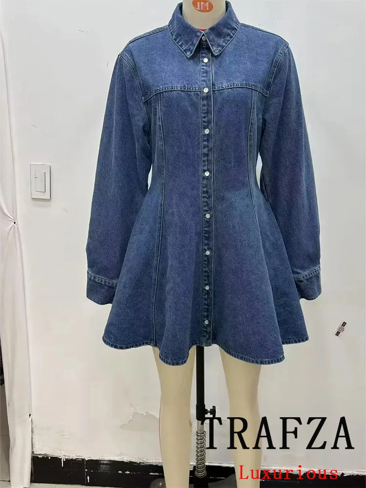 TRAFZA винтажное шикарное женское джинсовое платье с однотонным отложным