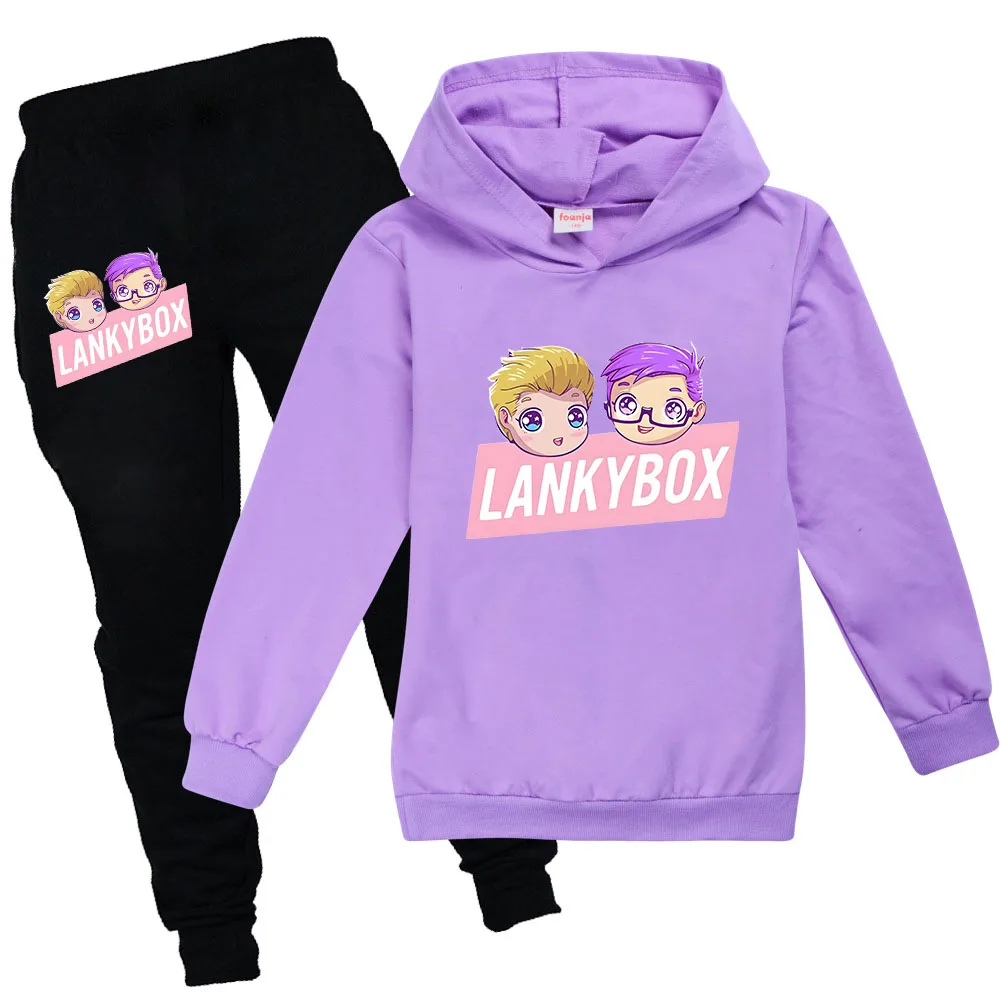 Girls Clothes Kids Lankybox Hoodie Long Sleeve Casual Boys Sweatshirts Cartoon Tops Harajuku Thin Pants 2pcs Unisex Sudadera