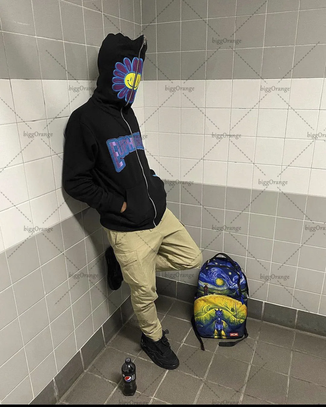 Мужская толстовка с капюшоном и принтом на молнии