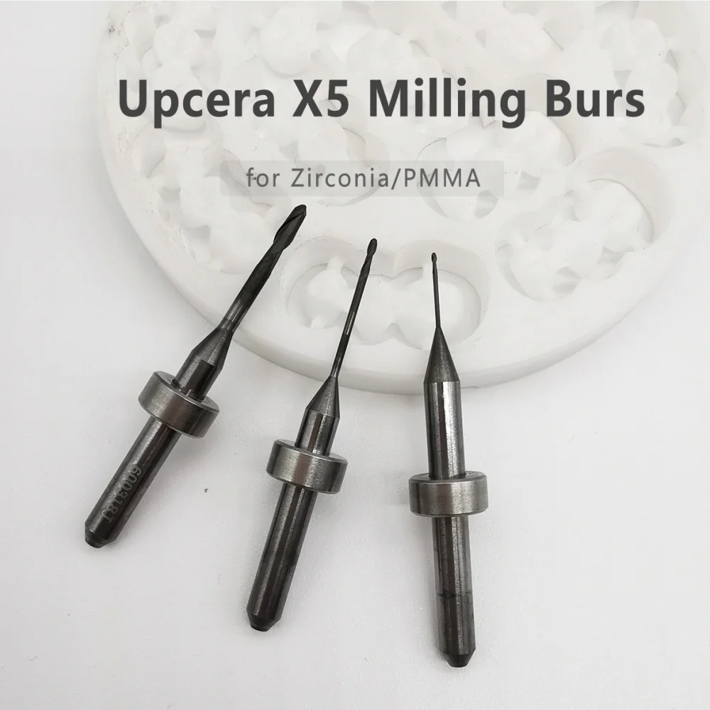 Фрезы для зуботехнических станков Upcera X5 с алмазным покрытием для циркония и PMMA, хвостовик 4 мм, длина 45 мм, диаметры 2.01.00.6 мм, для шлифовки и резки (art.: 3920dca1fb093) - 3920dca1fb093