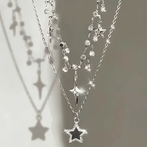 Многослойное ожерелье imixlot с черной звездой и крестом
