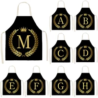 black golden crown letter alphabet print kitchen apron for woman man cotton linen aprons for cooking home cleaning tools tablier