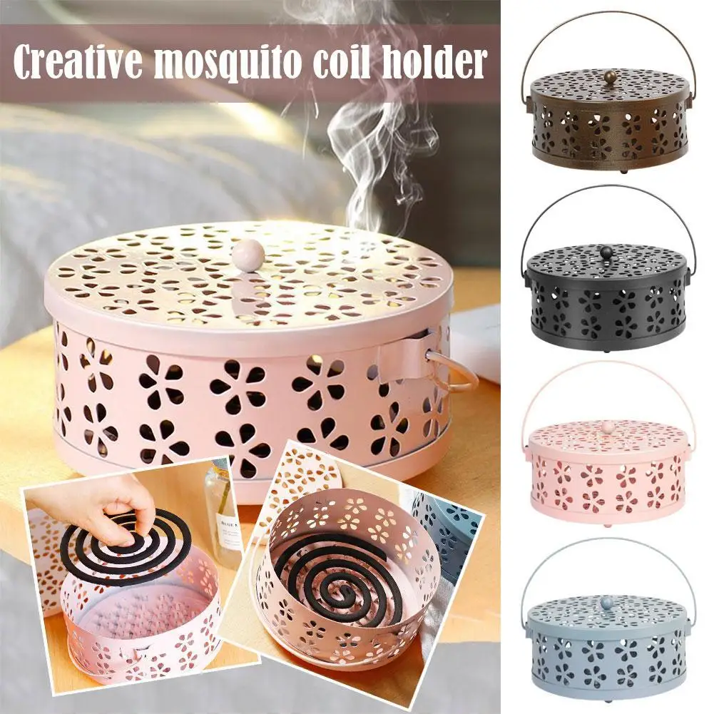

Metal Mosquito Coil Holder Portable Sandalwood Rack with Cover Incense Insect Repellen Holder Anti-mosquito Hotel Home Supply