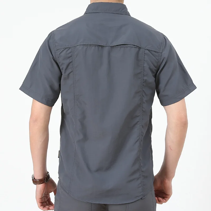 Summer Men's Shirt Short Sleeve Male Shirt Oversize Solid Quick Drying Casual Shirt Men Clothing Camping Fishing Shirts