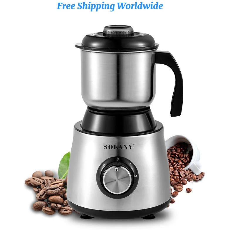 Electric Coffee Bean Grinder Spice Coffee Bean Nuts Blender with Stainless Steel Blades Removable Bowls Multifunctional Machine