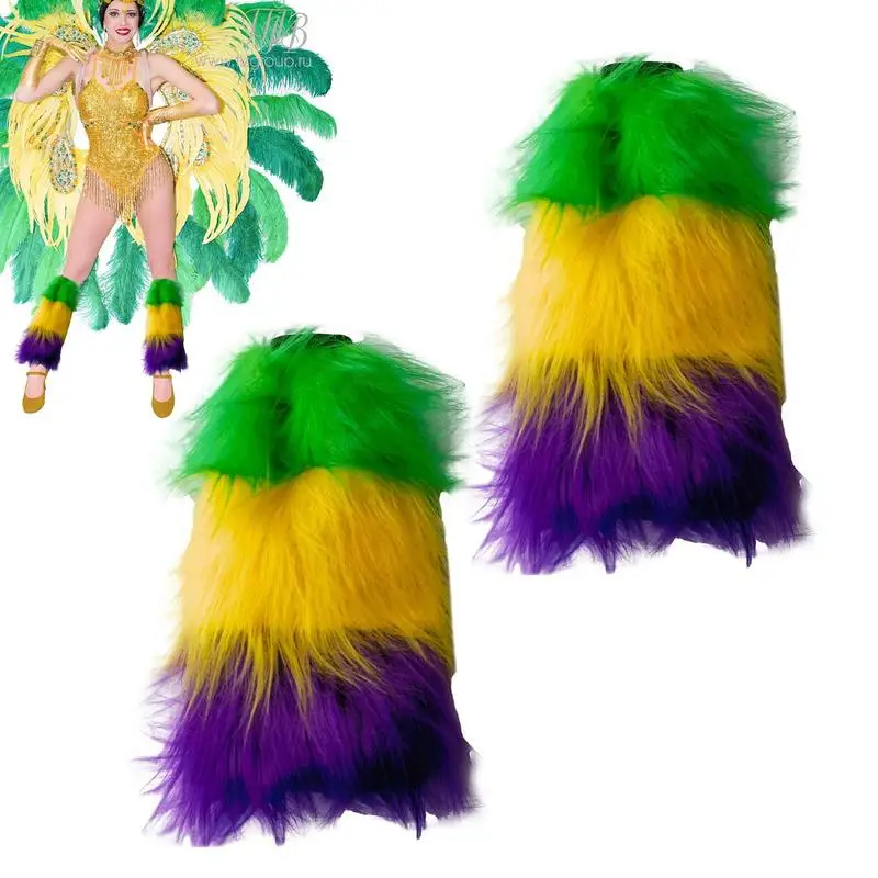 

Soft Faux Fur Leg Warmers Boot Covers 1 Pair Mardi Gras Furry Leg Warmers Rainbow Costume Accessories For Masquerade Rave Party