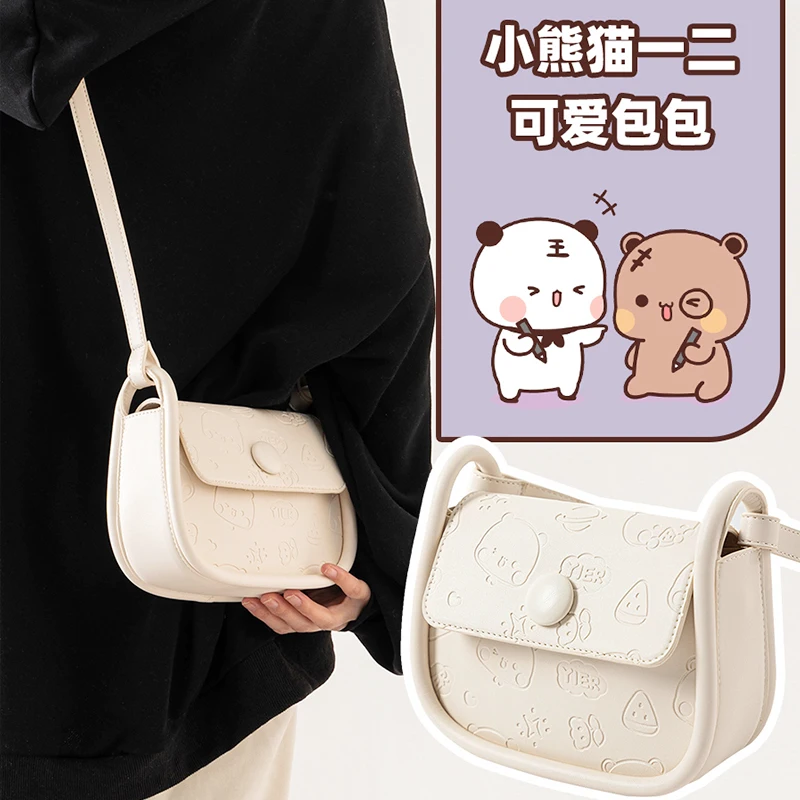 

Новая женская сумка через плечо Bubu и Dudu Panda Mitao с мультяшным принтом кошки, модная Повседневная маленькая квадратная сумка из искусственной кожи, Женская застежка-молния