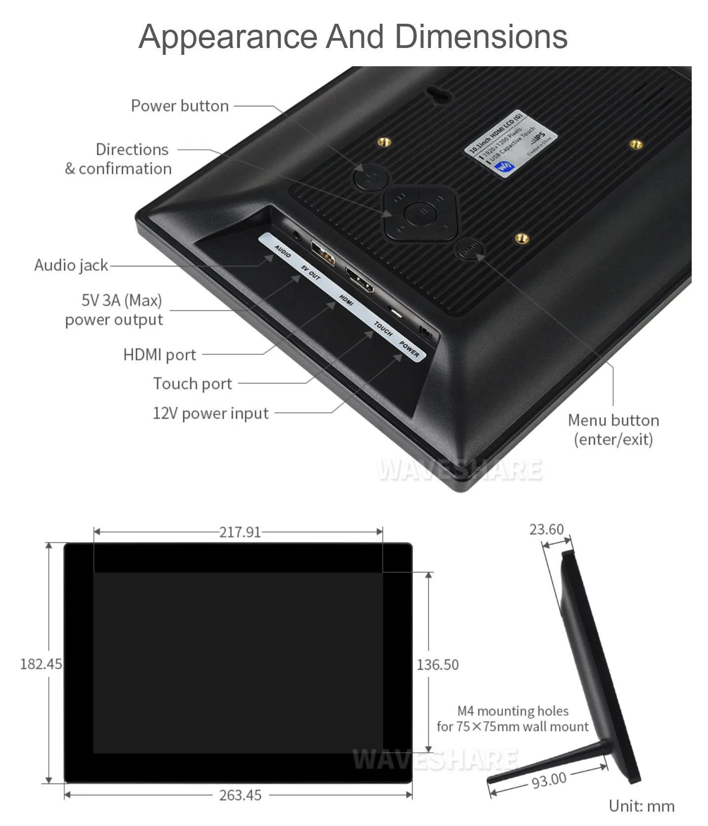 10 1 дюймовый емкостный сенсорный ЖК-экран HD (G) совместим с Raspberry Pi / Jetson Nano PC