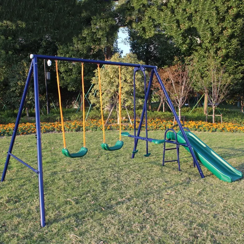 

Swing Set with Slide for Kids, 2 Seats and 1 Swing Glider, Blue