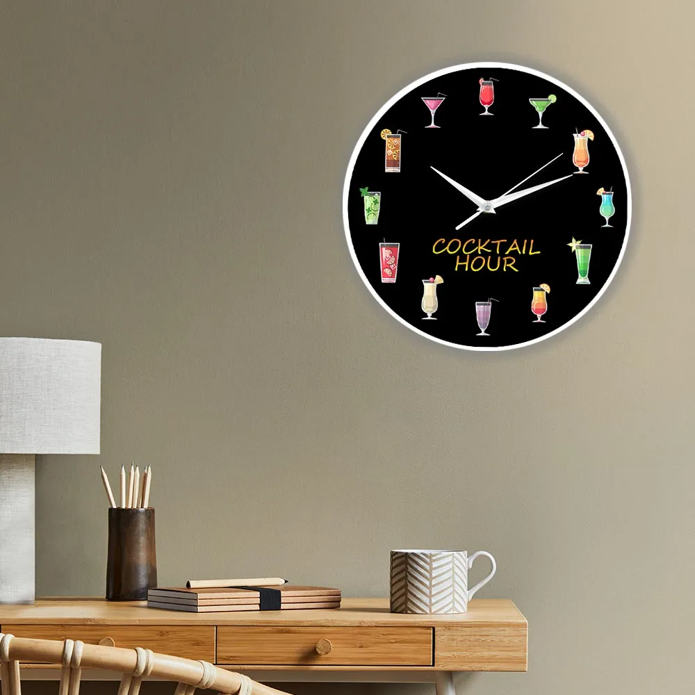Цветные настенные часы с принтом на спиртовой основе для коктейлей напитков бара