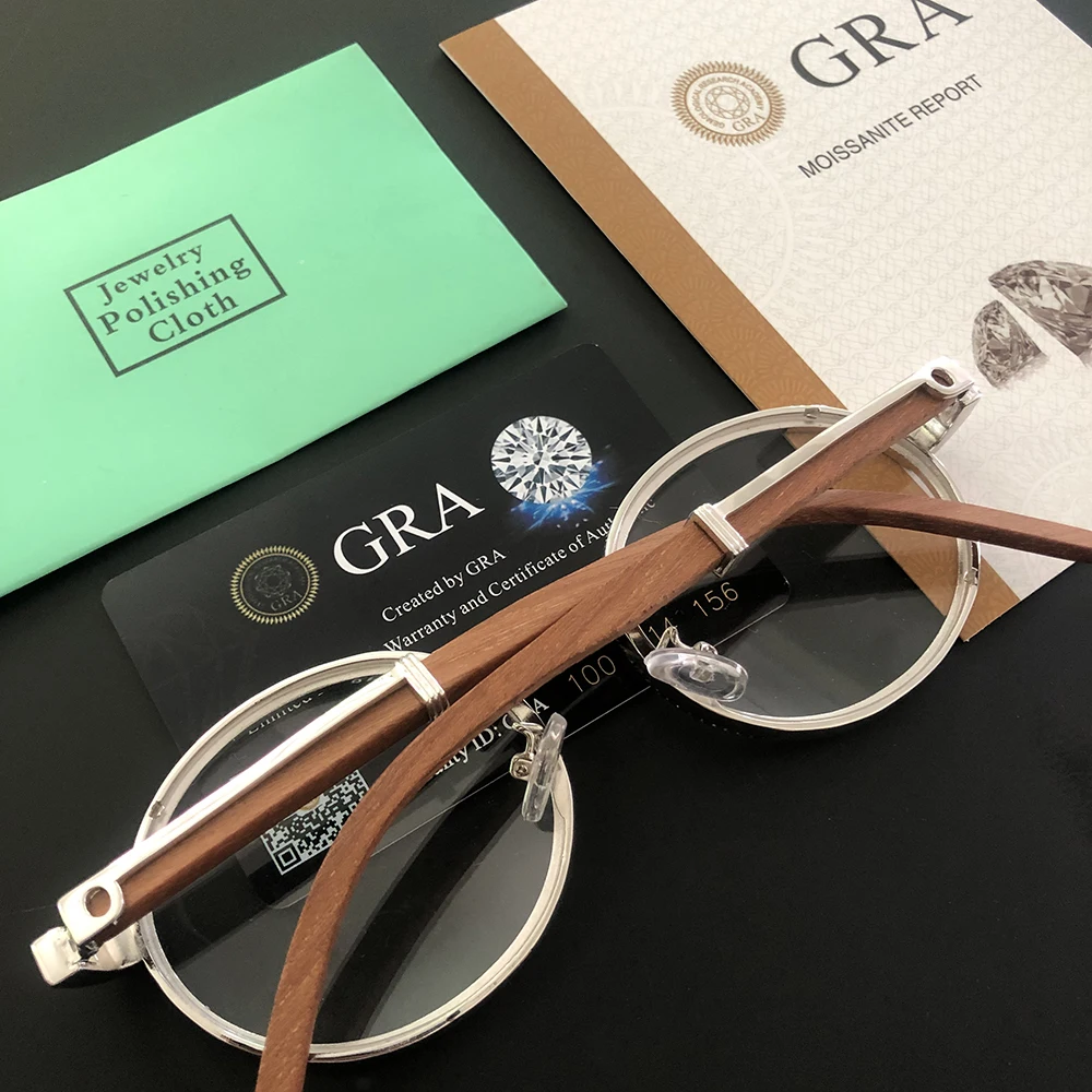 New Moissanite Glasses S925 Silver Wood Body Real Diamond Glasses For Women Men Luxurious Jewelry Pass Tester With GRA Free Ship