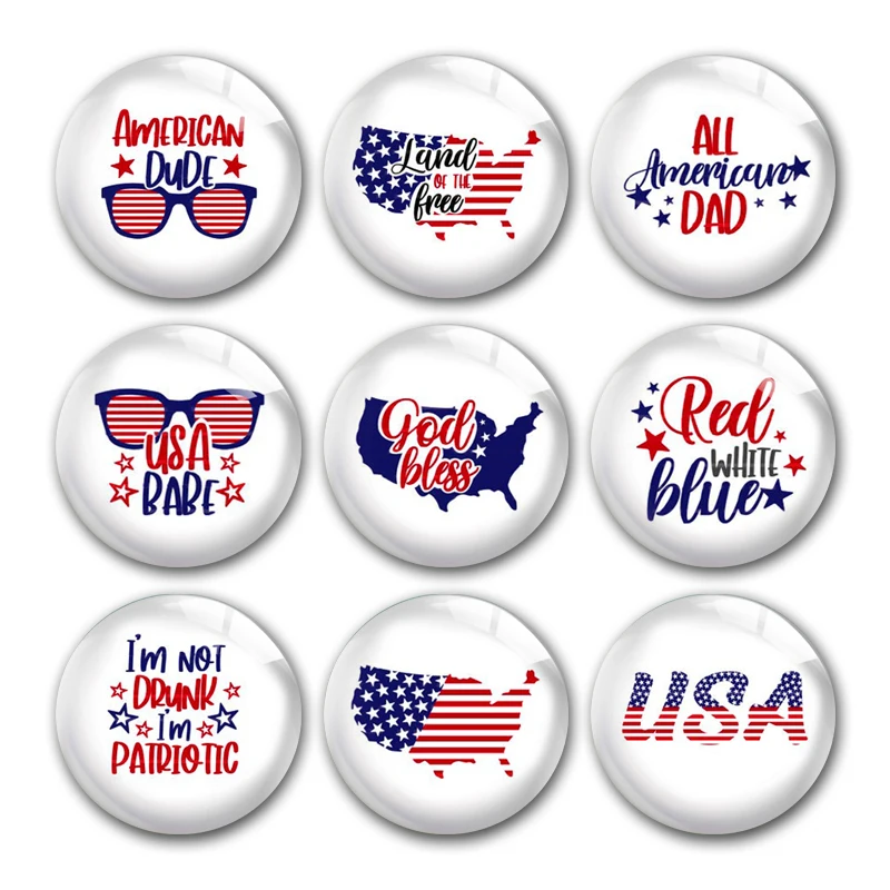 

4th Of July USA Babe Round Photo Glass Cabochon Demo Flat Back For DIY Jewelry Making Finding Supplies Snap Button Accessories