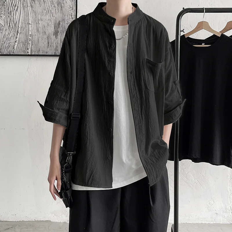 

Рубашка ins мужская с коротким рукавом, модная блуза из хлопка и льна, с оборками, красивый пиджак, лето