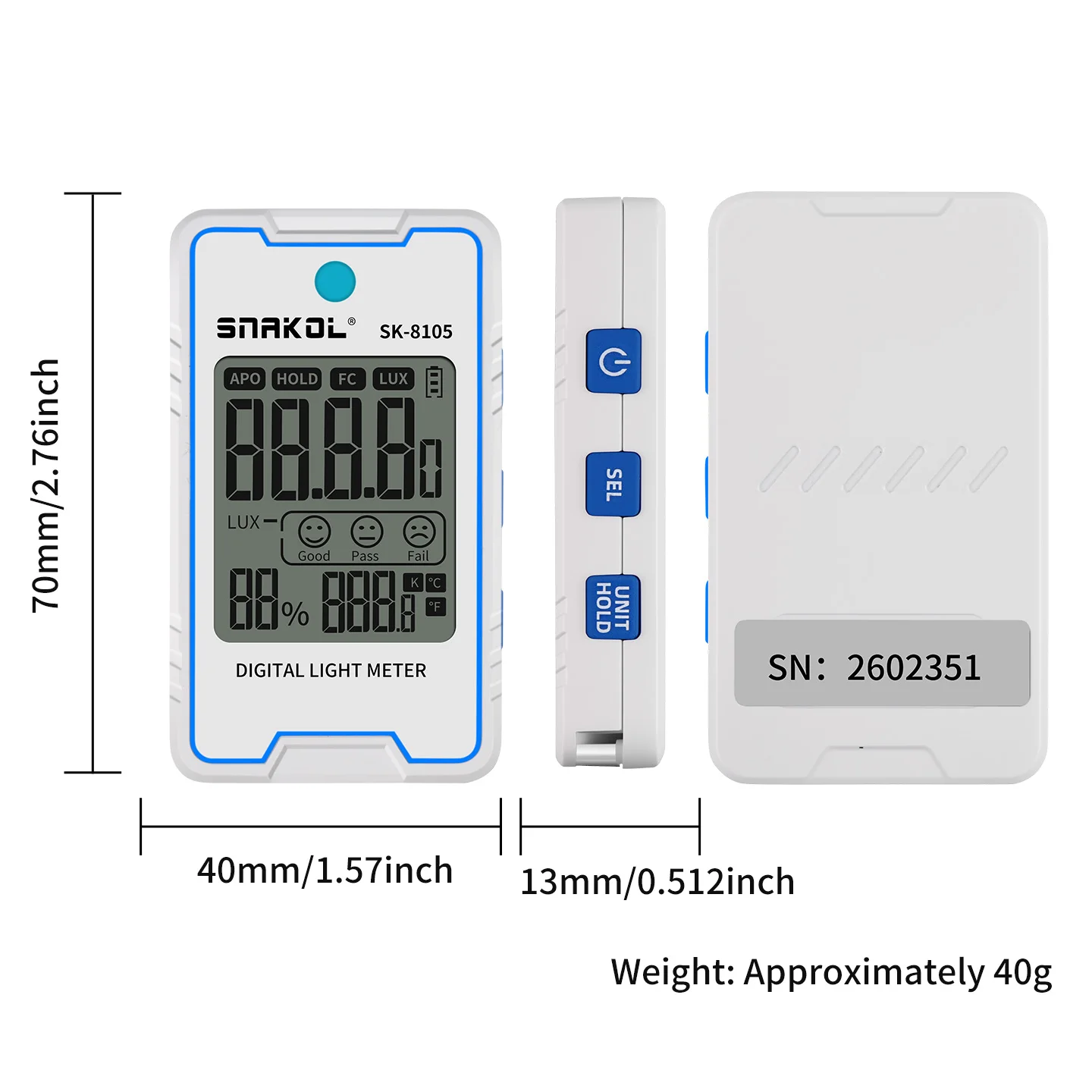SNAKOL SK-8105 Портативный мини-цифровой люксметр с измерителем влажности и температуры окружающей среды. (art.: 3920dcdaec664) - 3920dcdaec664