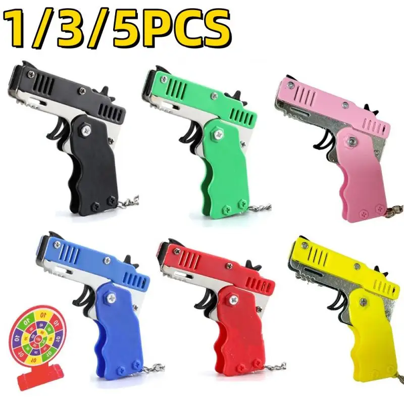 1/3/5PCS Mini Keychain Gun Rubber Band Gun Toy Gun Shooting Pistol ...