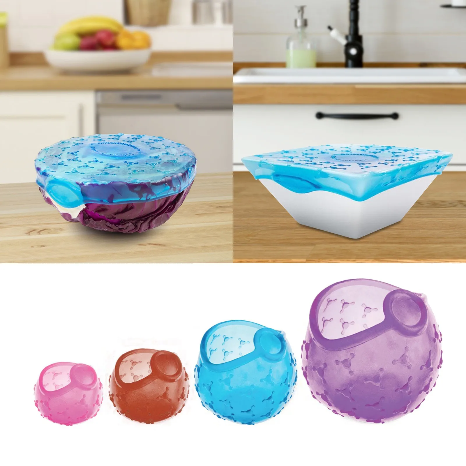 

4 Pcs Silicone Cover Stretch Lids Reusable Durable And Expendable Lids Silicone Covers For Fresh Food Leftovers Keep Food Fresh