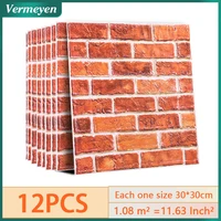 12pcs wall sticker 3d brick self adhesive pvc wallpaper for bedroom waterproof toilet stickers diy home wall decor dropshipping