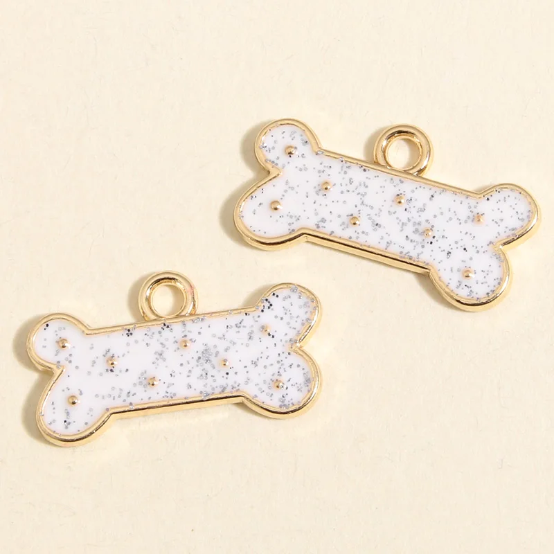

10pcs Gold Color 24x12mm Lovely Enamel Dog Bone Charms Pet Pendant For DIY Handmade Necklaces Earrings Jewelry Making Accessorie
