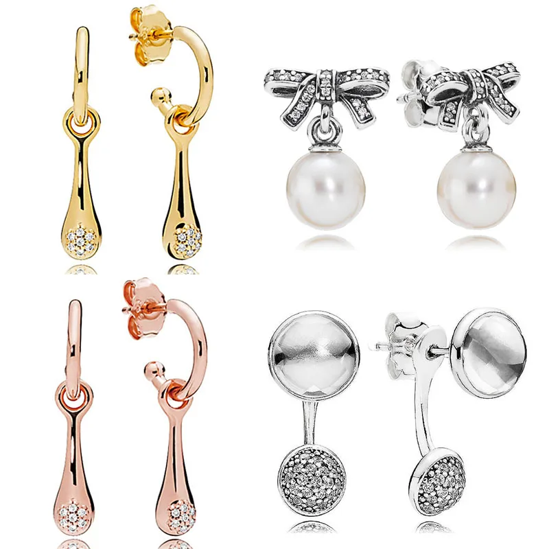 

Original Rose Gold Poetic Droplets Modern Lovepods Bowknot Earring 925 Sterling Silver Earrings For Women Gift Europe Jewelry