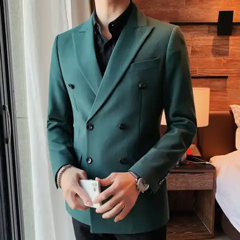 Мужская уличная куртка 2022 Весна Зеленый винтажный двубортный Блейзер Hombre деловой повседневный костюм пиджак пальто униформа