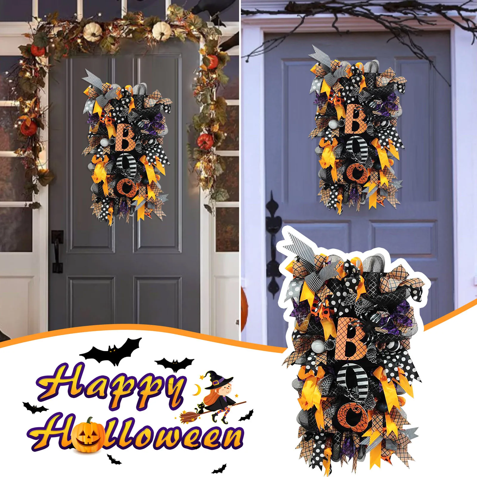 

Christmas Wreath Set of 3 Halloween Flower Ring Door Hanging House Decoration Pendant 24 Wreath Storage Container