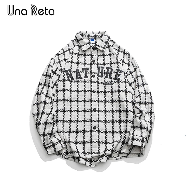 

Una Reta Shirts Jackets Men 2023 New Hip Hop Grid Shirt Coat Streetwear Casual Harajuku Embroidery Single Breasted Jacket Man