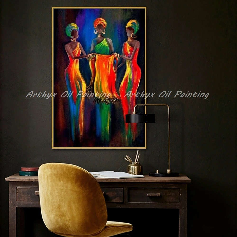Arthyx Ручная роспись Afrikaanse Kleurrijke Vrouw Картина маслом на холсте Современная
