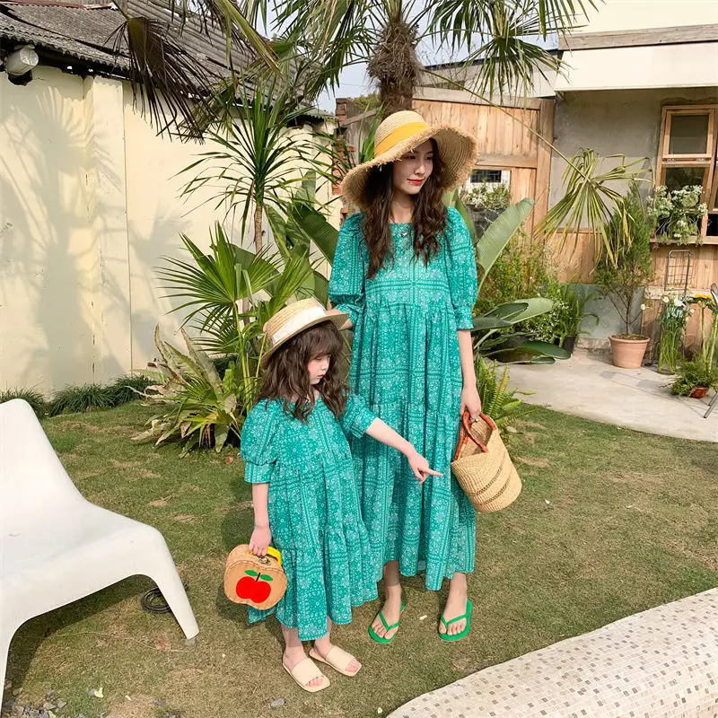 

Summer Mother Daughter Matching Clothes Chiffon Floral Bohemian Long Dresses Women Girl Beach Dress Mommy and Me Vestidos