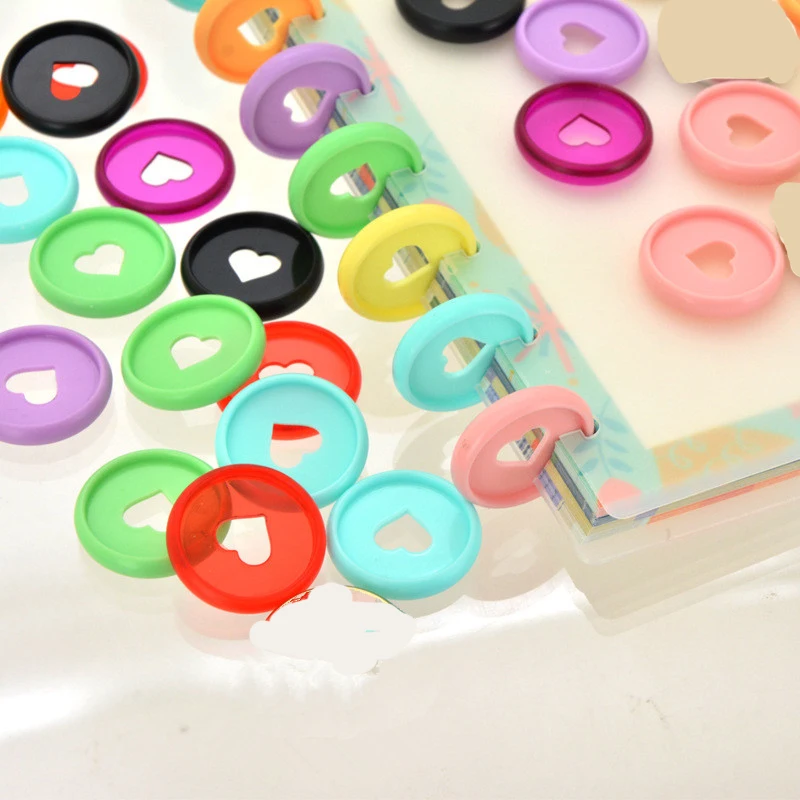 

New product 100PCS28MM color plastic ring buckle mushroom hole heart-shaped loose-leaf notebook binding buckle