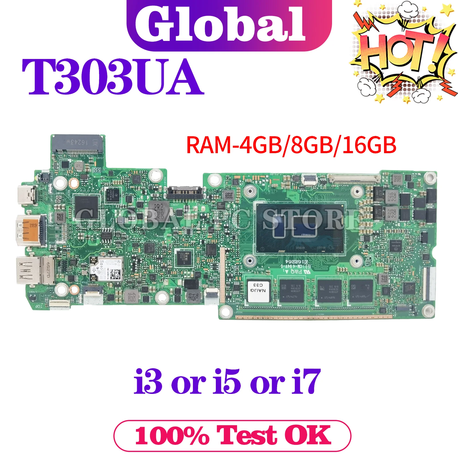 

KEFU T303U Mainboard For ASUS Transformer 3 Pro T303UA T303 Laptop Motherboard I3 I5 I7 6th Gen 4GB/8GB/16GB-RAM MAIN BOARD