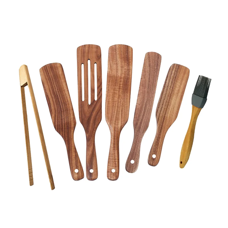 

Wooden Spurtle Non-Stick Kitchen Utensil Set, With Slotted Spurtle Spatula Sets For Serving And Cooking (Set Of 7)