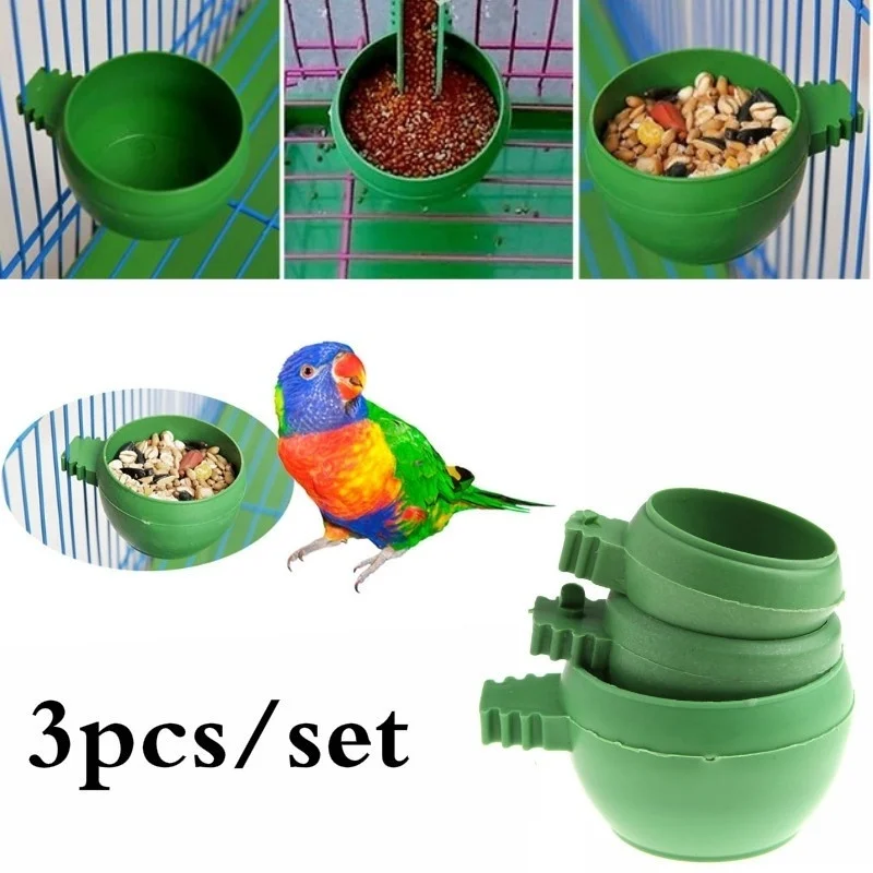

3Pcs/Set Green Plastic Parrot Mini Food Water Bowl Feeder Plastic Birds Pigeons Cage Sand Cup Feeding Tool Accessory