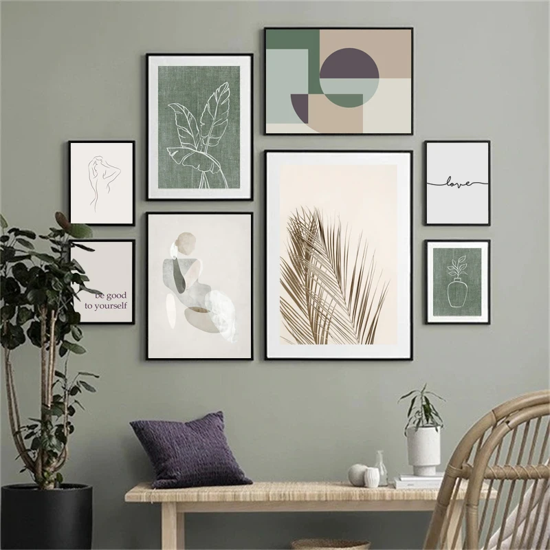 

Abstract Line Body Woman Palm Leaf Plant Nordic Posters And Prints Wall Art Canvas Painting Wall Pictures For Living Room Decor