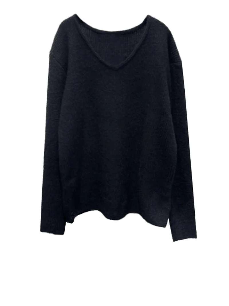 Luhuamao черный свободный свитер с V-образным вырезом новинка 2023 Женский вязаный Топ