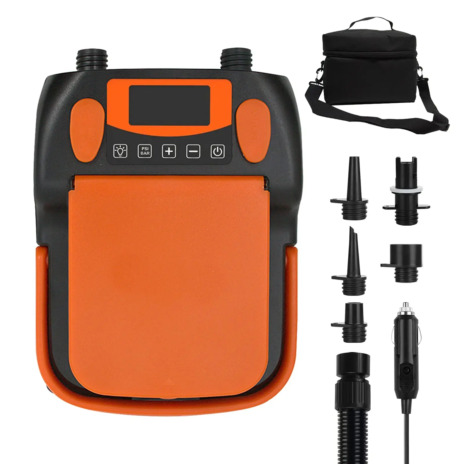 

16PSI Intelligent Double Stage Air Pump with 6PCS Nozzles LCD Display 6000MAh Electric Pump Support Inflation Deflation